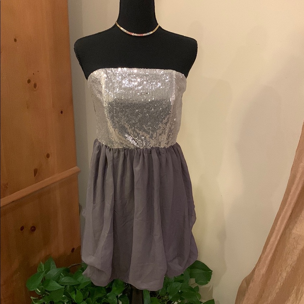 🌹Pinky • NWT Silver Sequin & Strapless Dress •